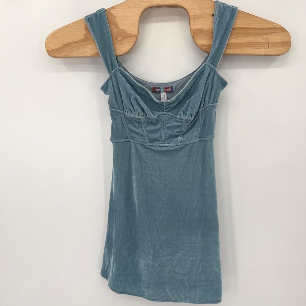 Urban Outfitters Dress Womens XS Blue Velvet Corset Mini Fit Flare Sleeveless